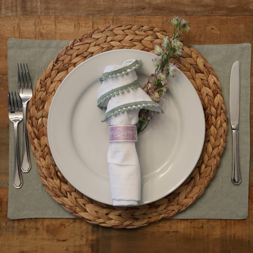 Lavender Scroll Lux + Table Napkin Ring Setup
