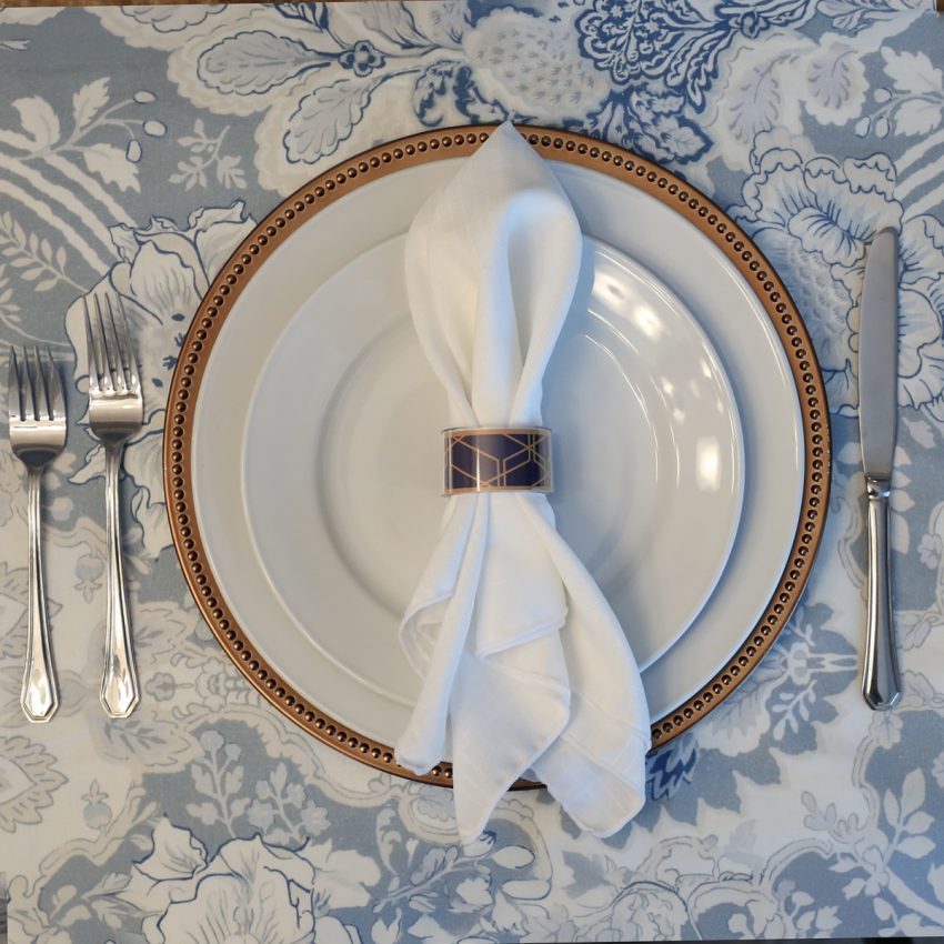 Navy Geometric Lux + Table Napkin Ring Setup